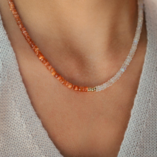 Moonstone + Sunstone Necklace - 14K