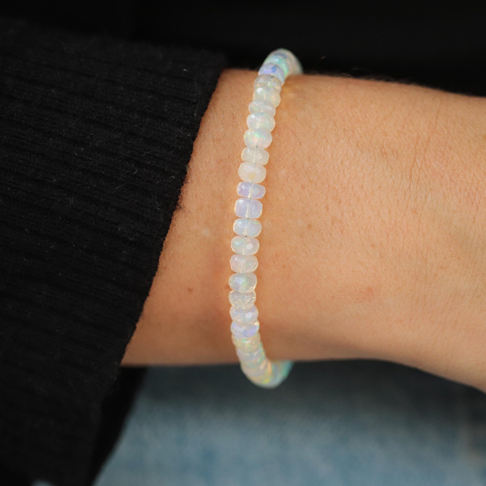 SOLID 14K GOLD Ethiopian Welo Opal Dainty Bracelet. [EBEP1650] Flashy opal bracelet | Gold Filled | AAA Quality Opal Delicate Stacking