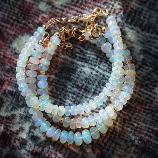 SOLID 14K GOLD Ethiopian Welo Opal Dainty Bracelet. [EBEP1650] Flashy opal bracelet | Gold Filled | AAA Quality Opal Delicate Stacking