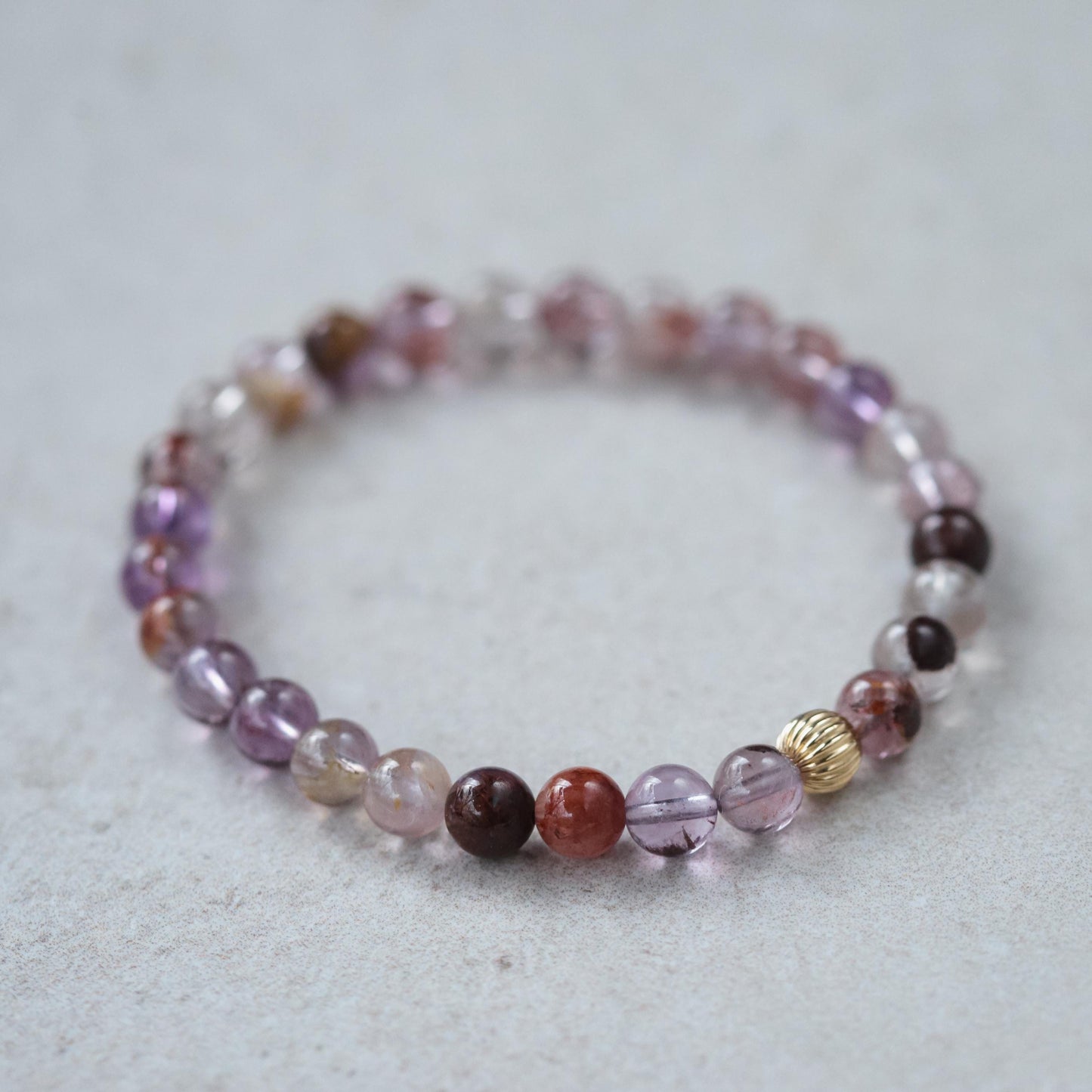 14K GOLD 6mm Auralite 23 Bracelet, Healing Crystal Bracelet, [EBAM1886] AAA auralite elastic bracelet, purple auralite 6mm bracelet