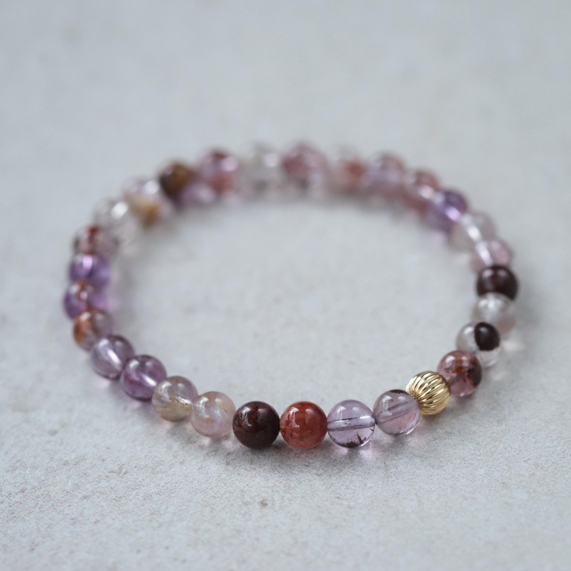 14K GOLD 6mm Auralite 23 Bracelet, Healing Crystal Bracelet, [EBAM1886] AAA auralite elastic bracelet, purple auralite 6mm bracelet