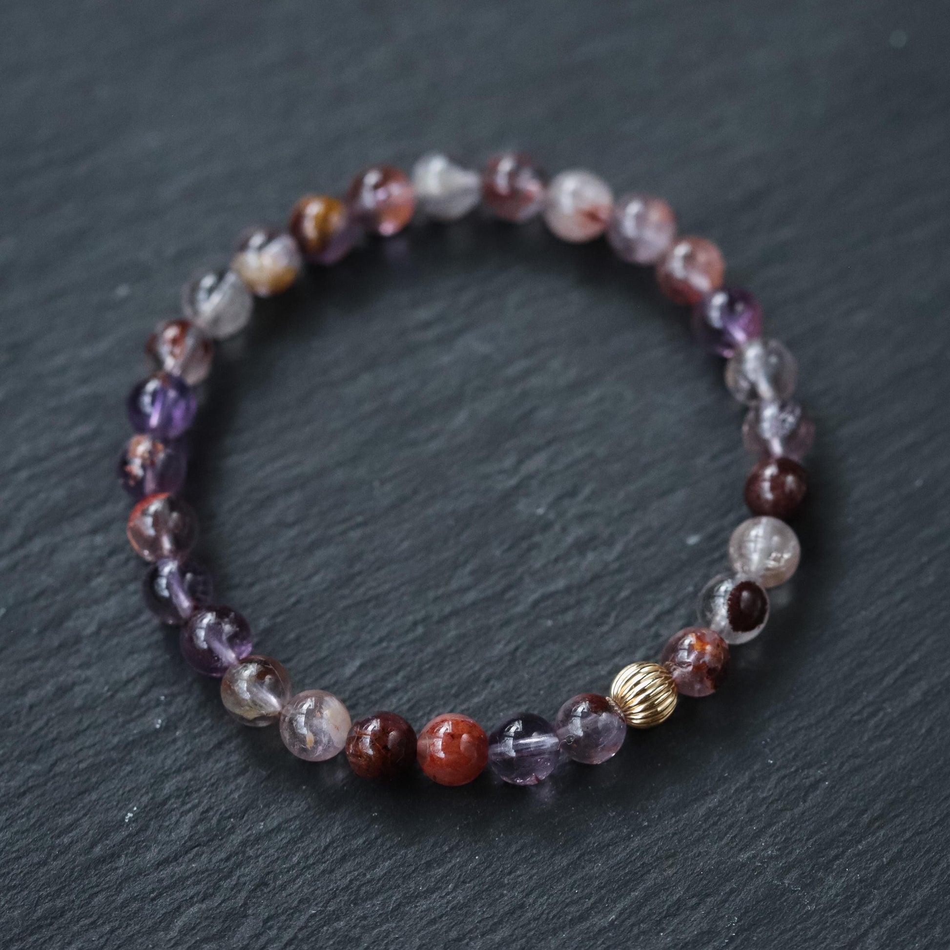 14K GOLD 6mm Auralite 23 Bracelet, Healing Crystal Bracelet, [EBAM1886] AAA auralite elastic bracelet, purple auralite 6mm bracelet