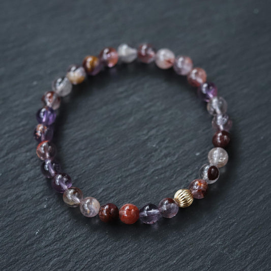 14K GOLD 6mm Auralite 23 Bracelet, Healing Crystal Bracelet, [EBAM1886] AAA auralite elastic bracelet, purple auralite 6mm bracelet