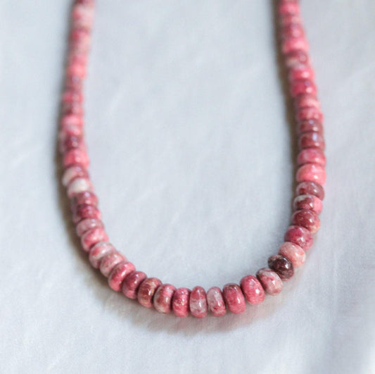 Pink thulite beaded necklace |vibrant thulite necklace | [ENTP1154] genuine thulite beaded jewelry | women's thulite jewelry