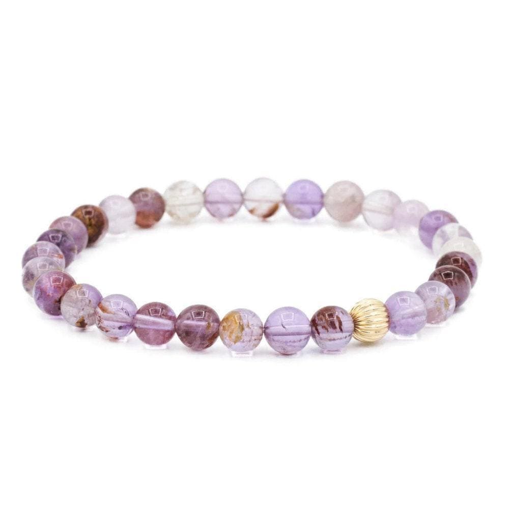 14K GOLD 6mm Auralite 23 Bracelet, Healing Crystal Bracelet, [EBAM1886] AAA auralite elastic bracelet, purple auralite 6mm bracelet