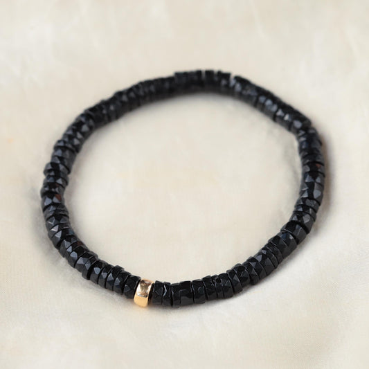 Black Tourmaline Bracelet, FACETED black tourmaline bracelet, [EBTM1578] Genuine Black Tourmaline, Energy Bracelet *BS *W