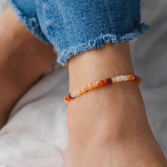 Fire Opal anklet, orange and red fire opal beaded, genuine fire opal jewelry, [EAFP1400] natural opal anklet | orange red opal