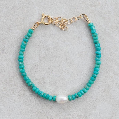 Freshwater Pearl bracelet gold filled | Genuine Turquoise bracelet | [EBTP1114] beaded turquoise jewelry | June birthstone| turquoise