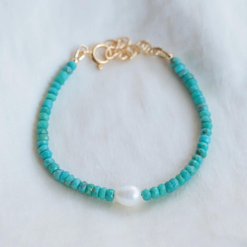 Freshwater Pearl bracelet gold filled | Genuine Turquoise bracelet | [EBTP1114] beaded turquoise jewelry | June birthstone| turquoise