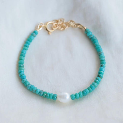 Freshwater Pearl bracelet gold filled | Genuine Turquoise bracelet | [EBTP1114] beaded turquoise jewelry | June birthstone| turquoise