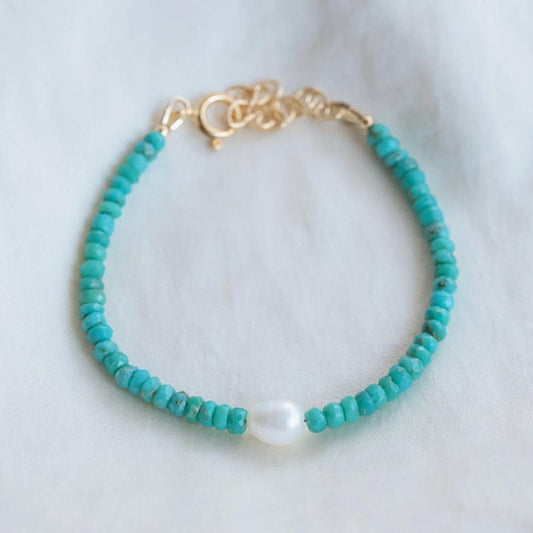 Freshwater Pearl bracelet gold filled | Genuine Turquoise bracelet | [EBTP1114] beaded turquoise jewelry | June birthstone| turquoise