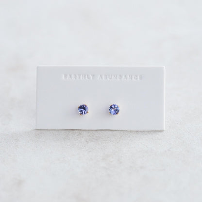 Tanzanite Stud Earrings, 4mm Gemstone Studs, Sterling Silver or 14K Gold Filled, Dainty Purple Blue Earrings