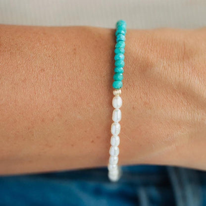 14K GOLD Turquoise freshwater pearl bracelet | Natural authentic turquoise | [EBTP1348] women's turquoise jewelry | Arizona Turquoise pearl