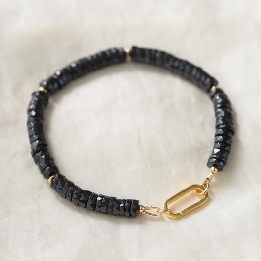 Black Spinel Bracelet, Minimalist Bracelet [EBSM1284], Black Bracelet, Bracelet Spinelle Noir, Gemstone Stacking Bracelet, Black