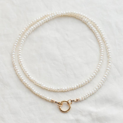 Pearl carabiner necklace - 14K