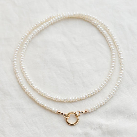 Pearl carabiner necklace - 14K