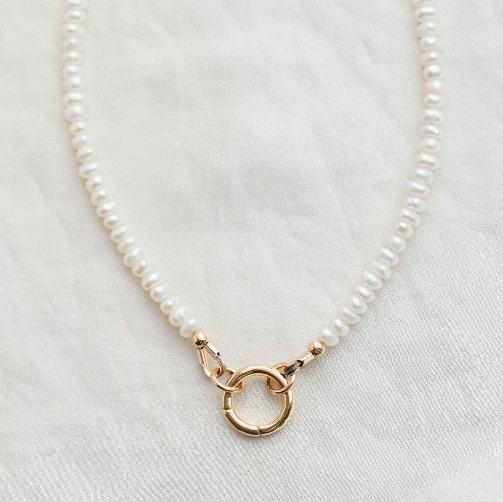 Pearl carabiner necklace - 14K