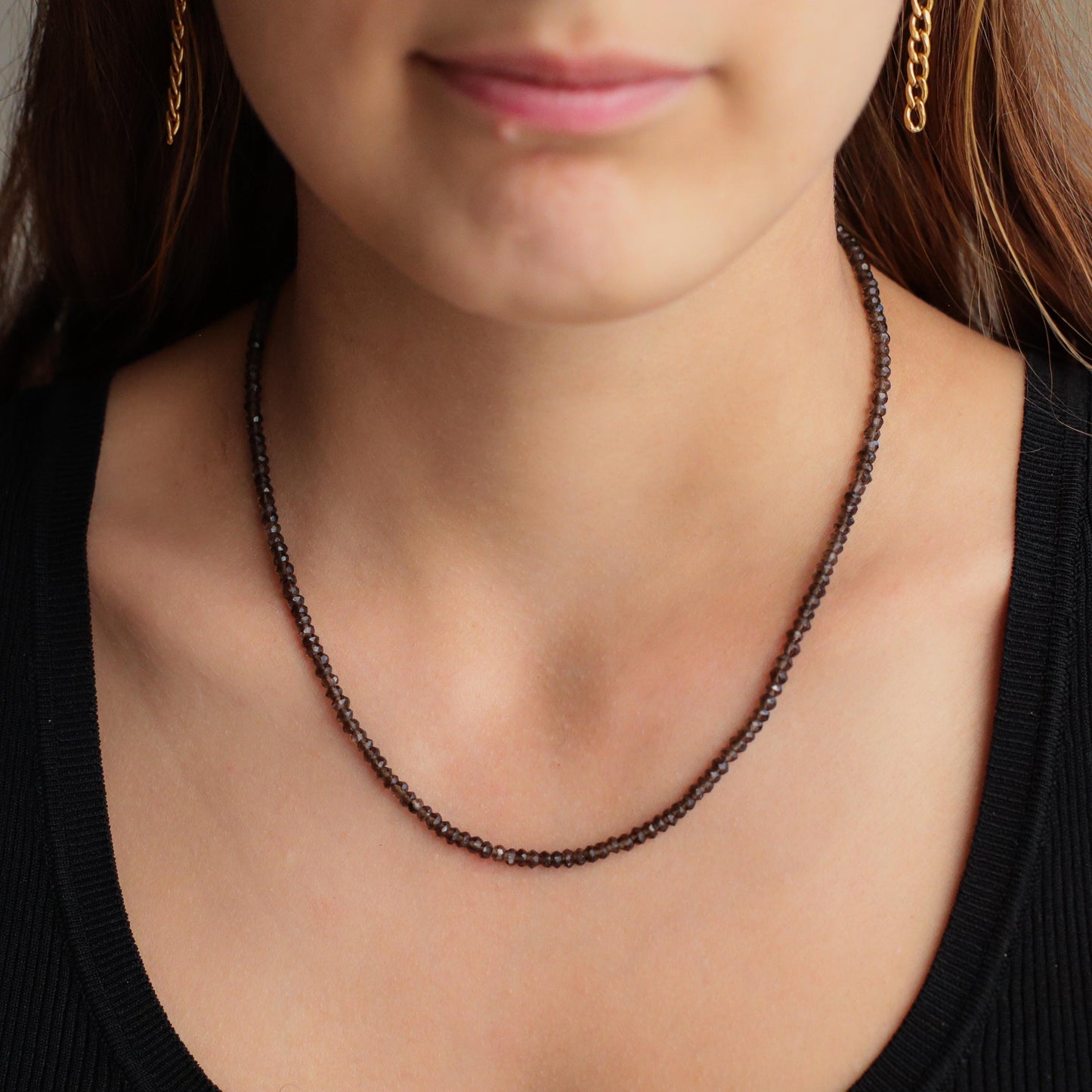Smoky Quartz Necklace – Faceted Gemstone Strand in Sterling Silver, Gold Filled or Solid 14K