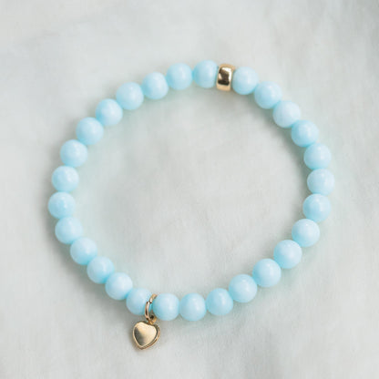 14K GOLD hemimorphite + mother of pearl bracelet-6MM Smooth Round Bracelet [EBHM1100], hemimorphite Beads-Real Hemimorphite - hemimorphite