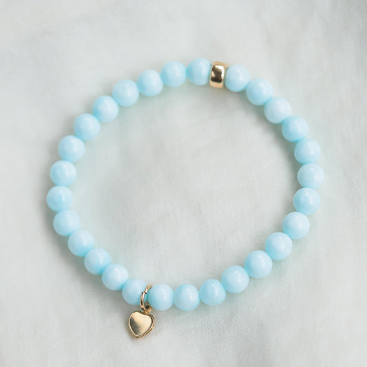 14K GOLD hemimorphite + mother of pearl bracelet-6MM Smooth Round Bracelet [EBHM1100], hemimorphite Beads-Real Hemimorphite - hemimorphite