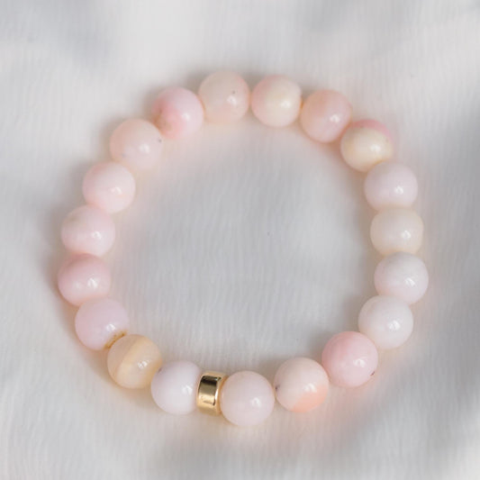 14k GOLD pink Opal Bracelet, Pink opal beaded bracelet | Soft Pink Beads | [EBPM1999] Peruvian pink opal bracelet, Pink Opal 10mm