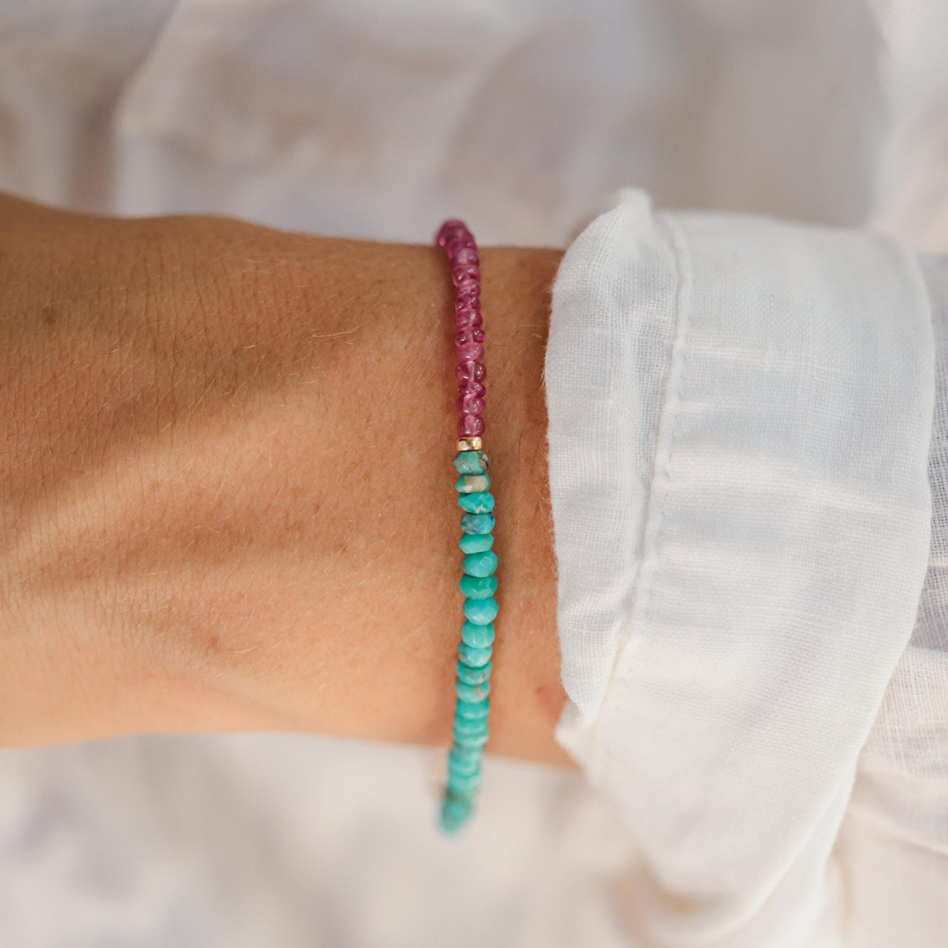 Pink sapphire turquoise bracelet | Pink sapphire bracelet | [EBTP1574] Arizona turquoise | Pink sapphire beaded bracelet
