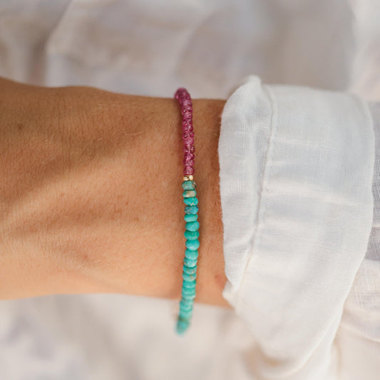 Pink sapphire turquoise bracelet | Pink sapphire bracelet | [EBTP1574] Arizona turquoise | Pink sapphire beaded bracelet