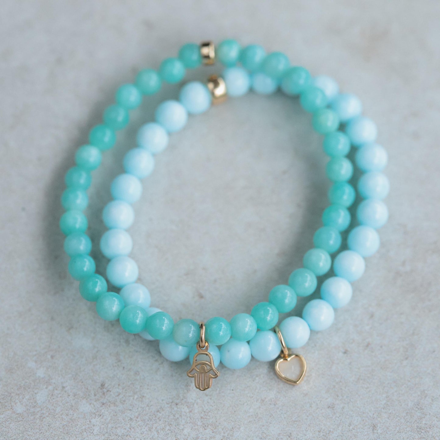 14K GOLD hemimorphite + mother of pearl bracelet-6MM Smooth Round Bracelet [EBHM1100], hemimorphite Beads-Real Hemimorphite - hemimorphite