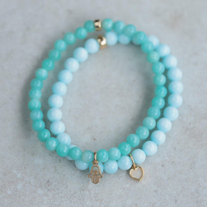 14K GOLD hemimorphite + mother of pearl bracelet-6MM Smooth Round Bracelet [EBHM1100], hemimorphite Beads-Real Hemimorphite - hemimorphite