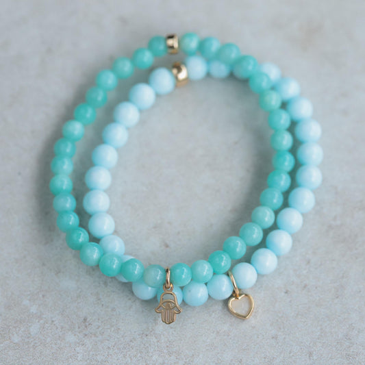 Hemimorphite + mother of pearl bracelet - 14K