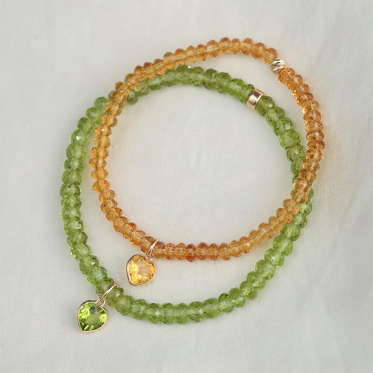 Peridot heart bracelet - 14K