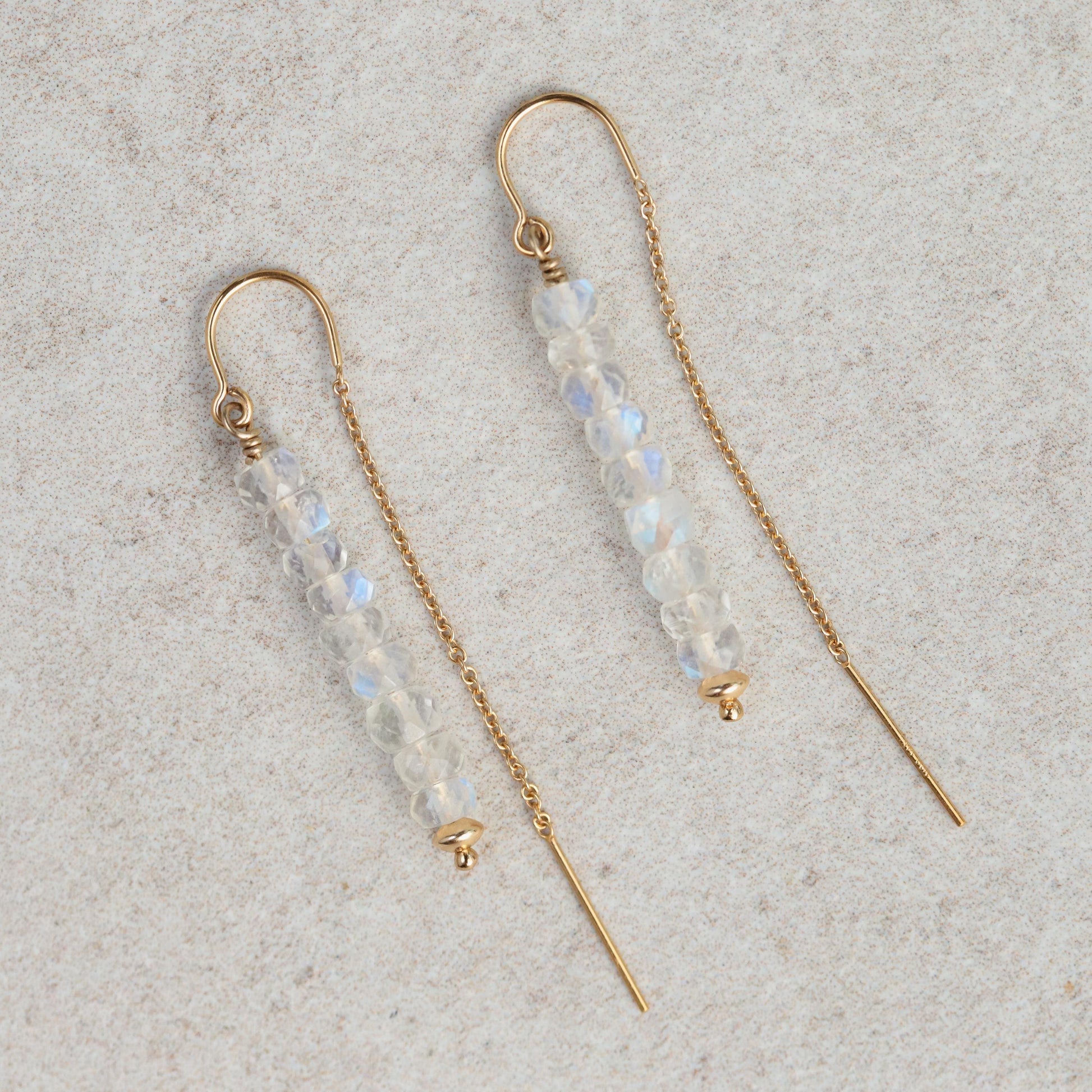 AAAA+ moonstone earrings, rainbow moonstone threaders, [EEMP1753] gold moonstone earrings, gold moonstone earrings