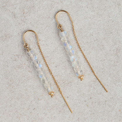 AAAA+ moonstone earrings, rainbow moonstone threaders, [EEMP1753] gold moonstone earrings, gold moonstone earrings