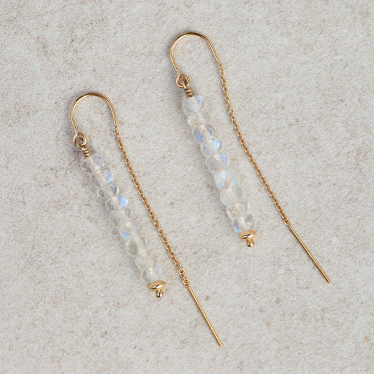 Rainbow moonstone threader earrings