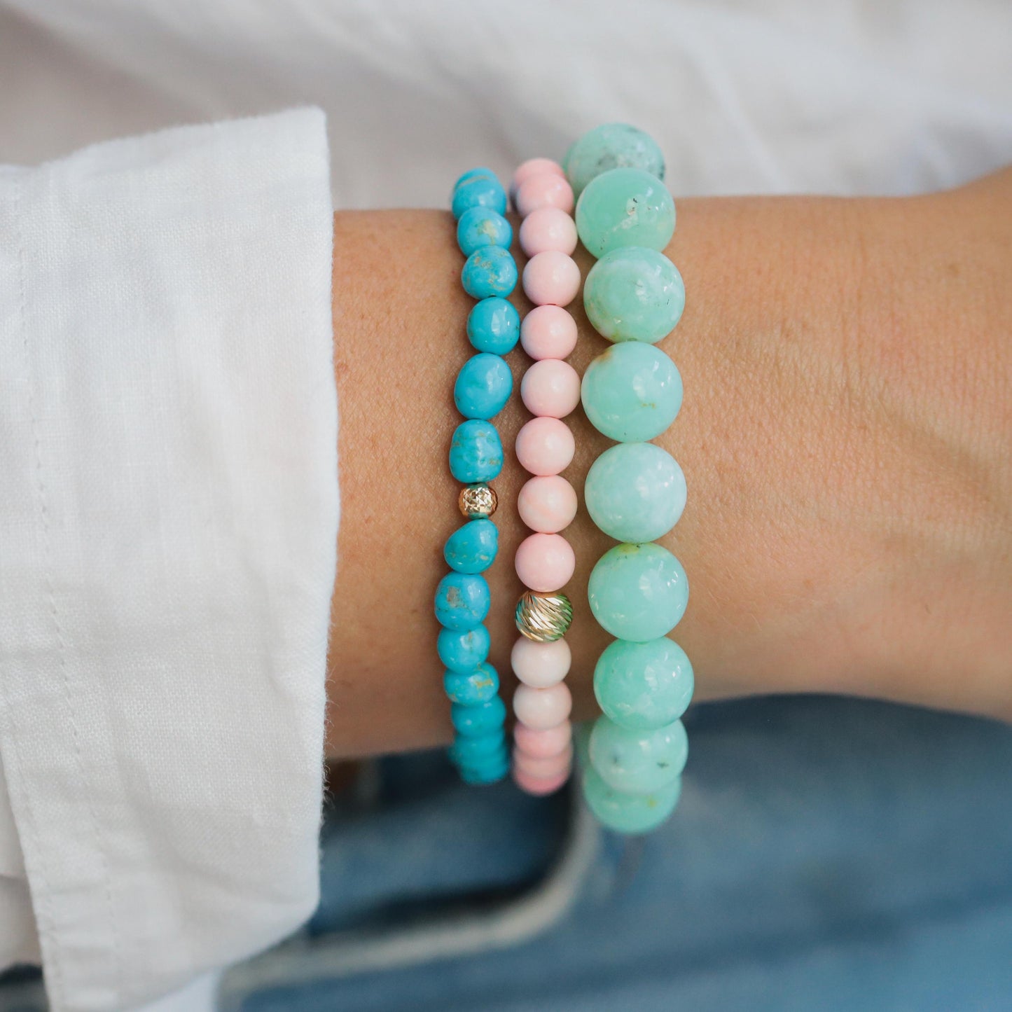 Sleeping Beauty Everyday Bracelet by Earthly Abundance Jewelry featuring a delicate silver chain and a turquoise Sleeping Beauty gemstone charm.