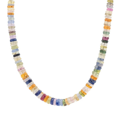 Multi sapphire necklace featuring vibrant blue and pink sapphires set in a delicate gold chain, by Earthly Abundance Jewelry.