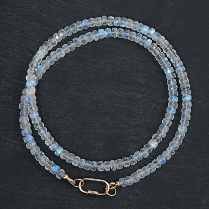 Rainbow Moonstone Necklace, Moonstone carabiner necklace, [ENMM1785] AAAA+ Moonstone beaded necklace, June birthstone, Moonstone