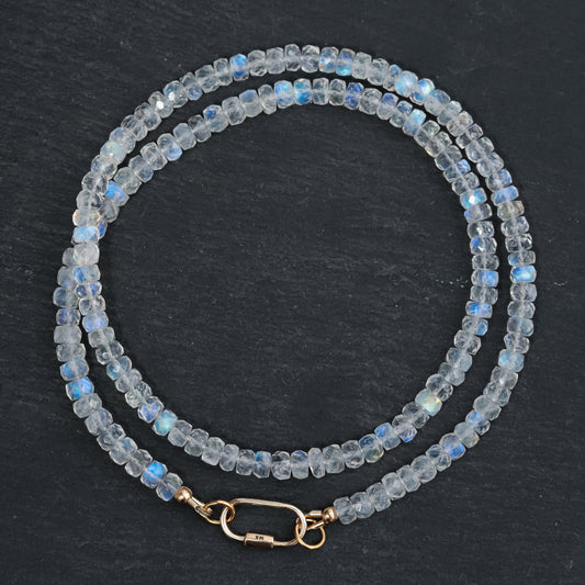 Rainbow Moonstone Necklace, Moonstone carabiner necklace, [ENMM1785] AAAA+ Moonstone beaded necklace, June birthstone, Moonstone