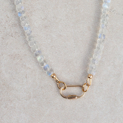 Rainbow Moonstone Necklace, Moonstone carabiner necklace, [ENMM1785] AAAA+ Moonstone beaded necklace, June birthstone, Moonstone