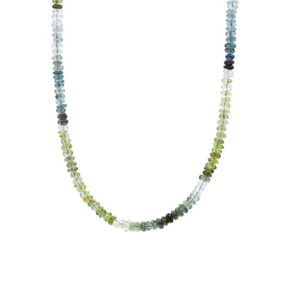 Radiant blue and green tourmaline necklace from Earthly Abundance Jewelry featuring polished gemstone beads on a delicate chain