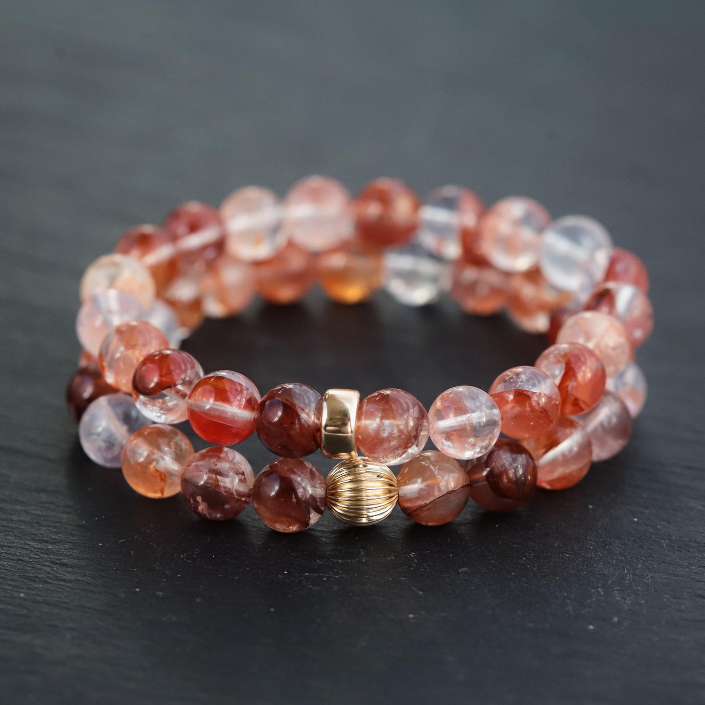 14K GOLD Hematoid quartz 8mm, Genuine Hematoid Bracelet 8mm, [EBHM1126] Natural Hematoid Jewelry, Red Hematoid Bracelet, Red Gemstone