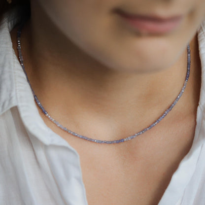 Tanzanite Cube Necklace - 14K