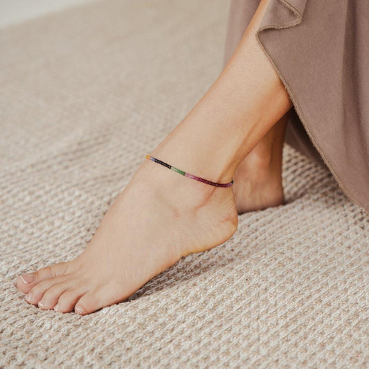 Multi Sapphire Anklet - 14K
