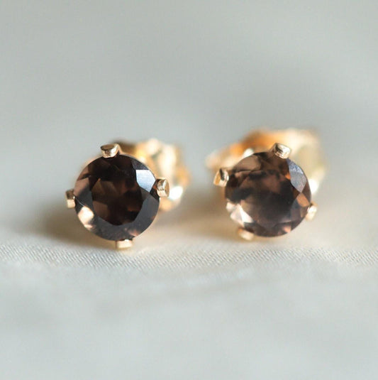 14K gold filled smoky quartz earring, [EESP1234] gemstone stud earrings, gold filled gemstone studs, smoky quartz earrings, quartz stud *BSS