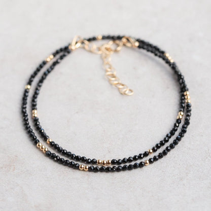 STACK OF 4 | Black Spinel Necklace | 2mm black spinel choker | [ENBP1245] gold filled black necklace | black spinel 2mm | black gemstone