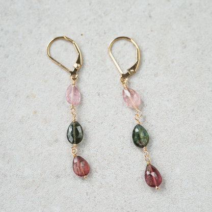 Delicate mixed tourmaline drop earrings