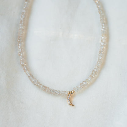 14K GOLD diamond zircon necklace | AAA+ zircon necklace [ENZM1504] | beaded zircon jewelry | natural zircon beaded necklace for women