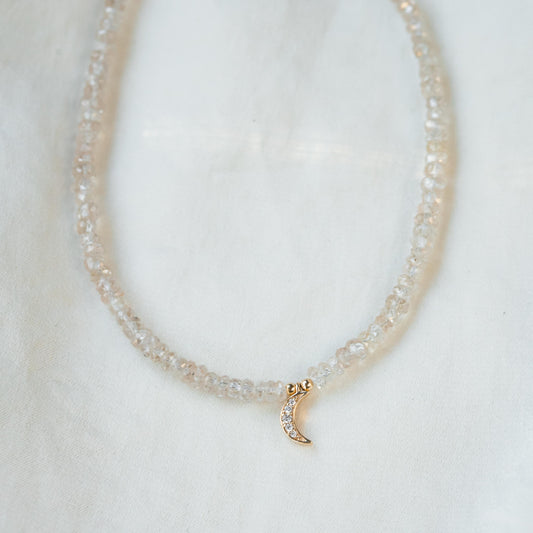 14K GOLD diamond zircon necklace | AAA+ zircon necklace [ENZM1504] | beaded zircon jewelry | natural zircon beaded necklace for women
