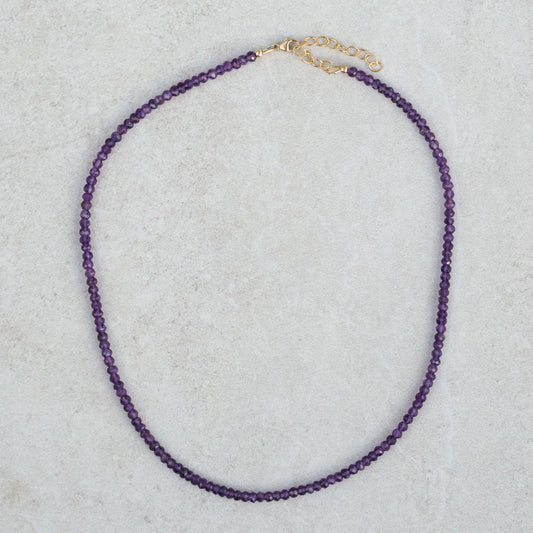 Amethyst Beaded Necklace, 3mm Purple Amethyst | Amethyst Necklace [ENAM4577] | Amethyst Necklace | February birthstone