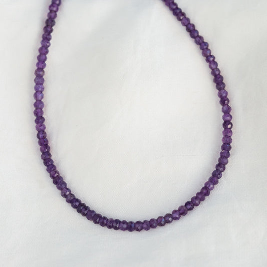 Amethyst Beaded Necklace, 3mm Purple Amethyst | Amethyst Necklace [ENAM4577] | Amethyst Necklace | February birthstone
